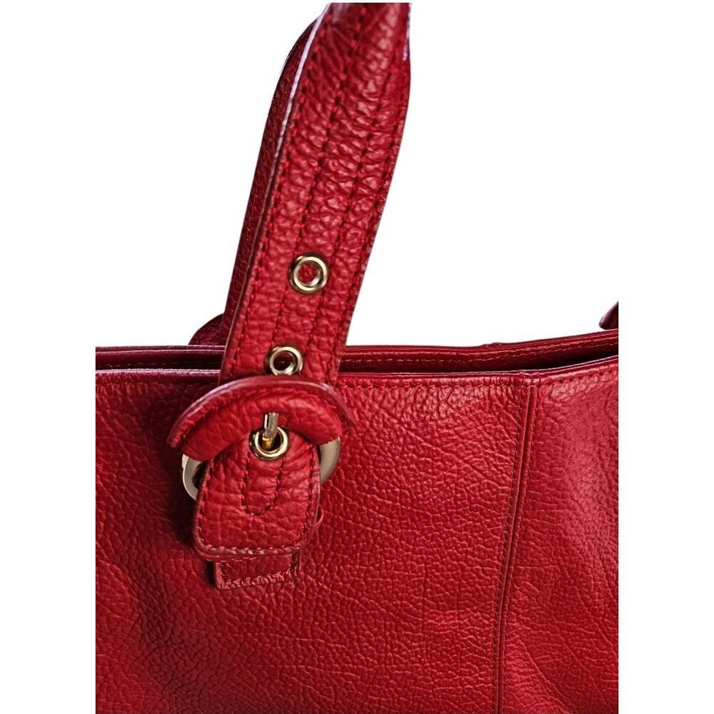 Women's Red Pebbled Leather Zip Tote Bag Gold Hardware Carry-on - Picture 3 of 6